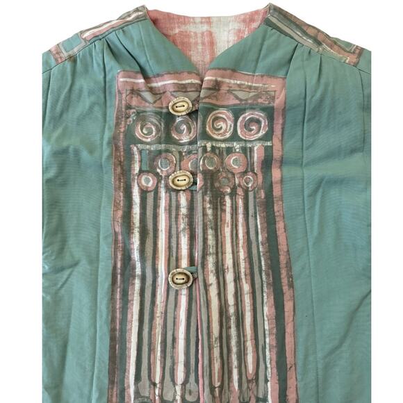 OOAK Quilted Patterened Retro green top jacket short sleeves button front medium - Picture 6 of 11